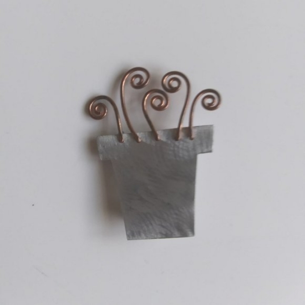 Artisan Handmade Mixed Metals Potted Plant Pin